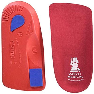 Vasyli Custom 3/4 Length Insoles, Red, X-Large, Fast & Effective Pain Relief, Solid Biomechanical Control, Firm Density, High Performance Orthotic, Athletes, Overweight Patients, Heat Moldable