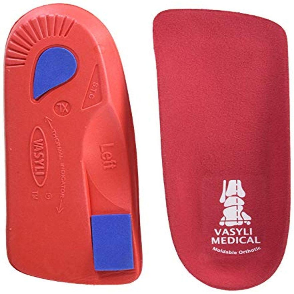 Vasyli Custom 3/4 Length Insoles, Red, X-Large, Fast & Effective Pain Relief, Solid Biomechanical Control, Firm Density, High Performance Orthotic, Athletes, Overweight Patients, Heat Moldable