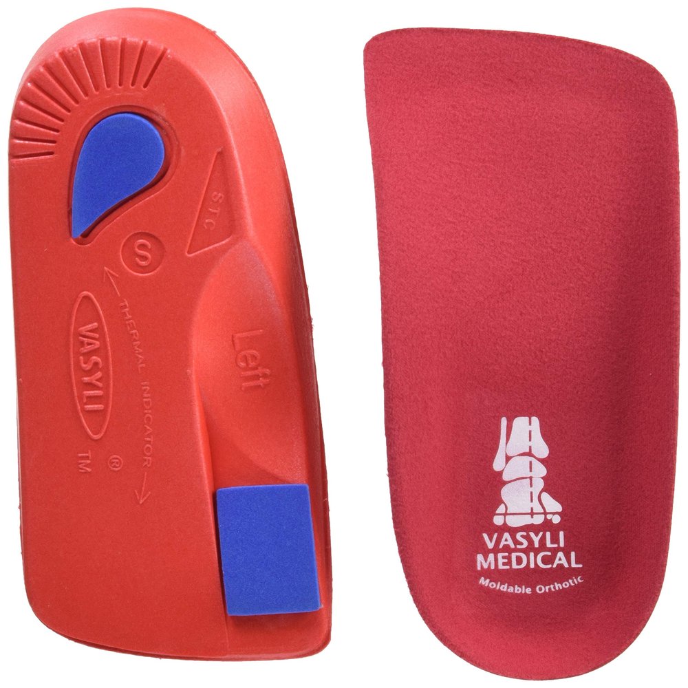 Vasyli Custom 3/4 Length Insoles, Red, Small, Fast & Effective Pain Relief, Solid Biomechanical Control, Firm Density, High Performance Orthotic, Athletes, Overweight Patients, Heat Moldable
