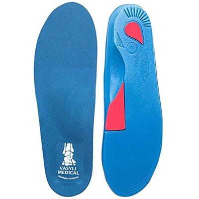 Vasyli Custom Full Length Insoles, Blue, Medium, Heel Grid Reduces Slippage, Medium Density, Biomechanical Control, Effective Pain Relief, Treats Pronation, Built-In Rearfoot Varus Angle