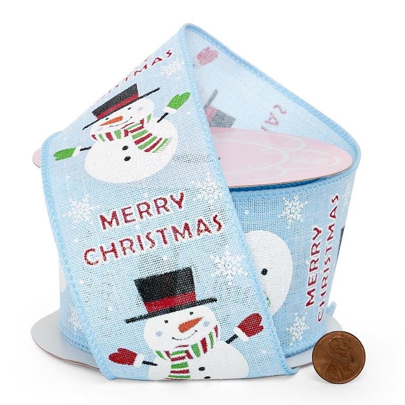 2 1/2" X 10 Yards Merry Christmas Snowman Linen Wired Ribbon