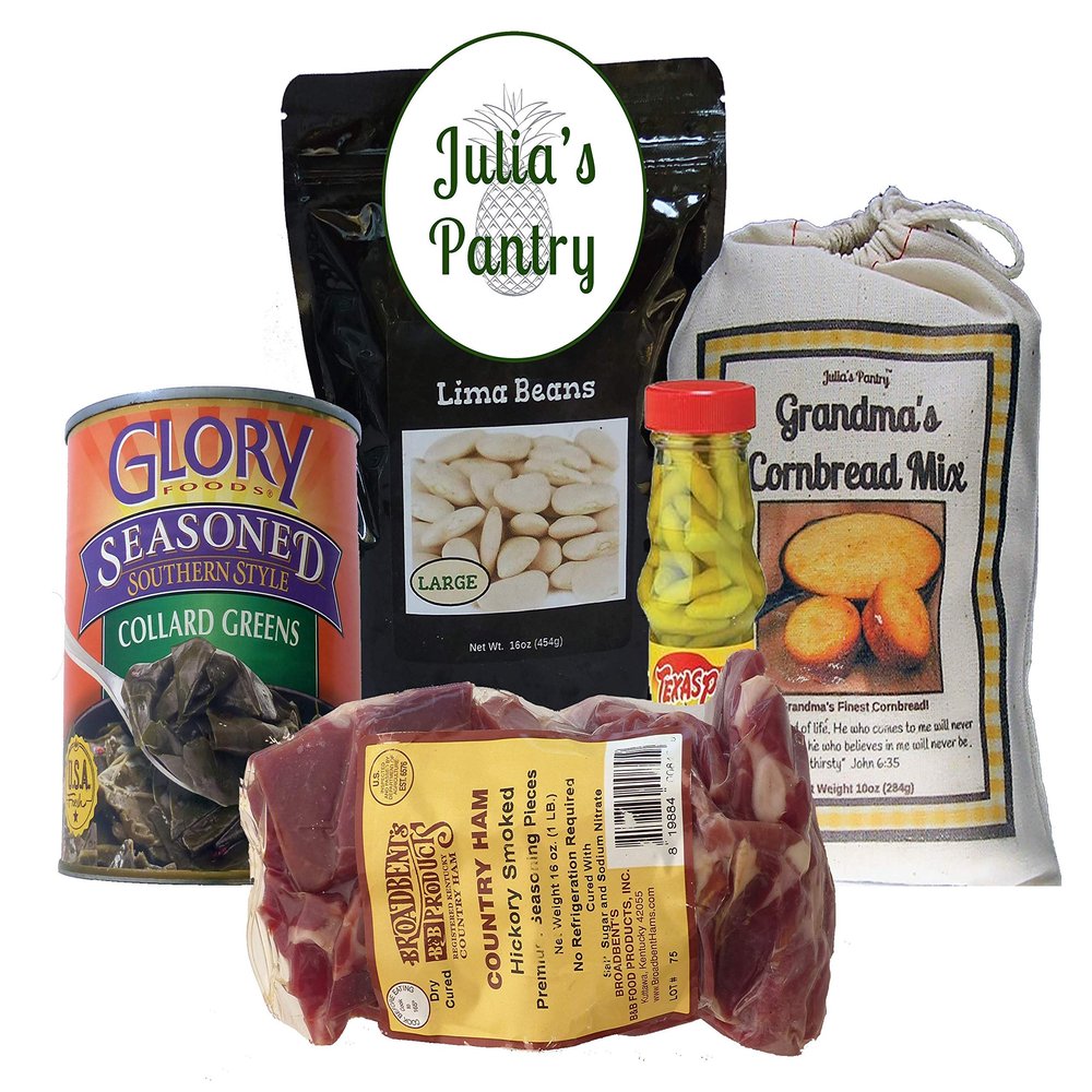 Julia's Pantry Meal Kit Soul Food Basics Ham pieces, Collards, Butterbeans, Cornbread