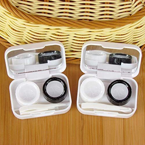 Aeyistry 2 Packs Mini Travel Contact Lens Box Sets with Holder Tweezers Mirror Contact Box Compact Portable