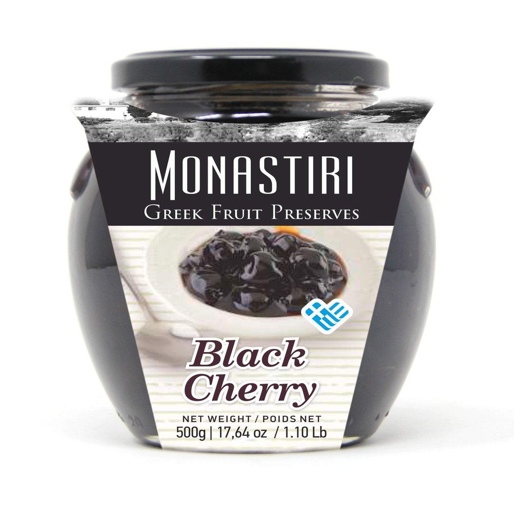 Monastiri Black Cherry Preserve - 17.6 Ounce Glass Jar
