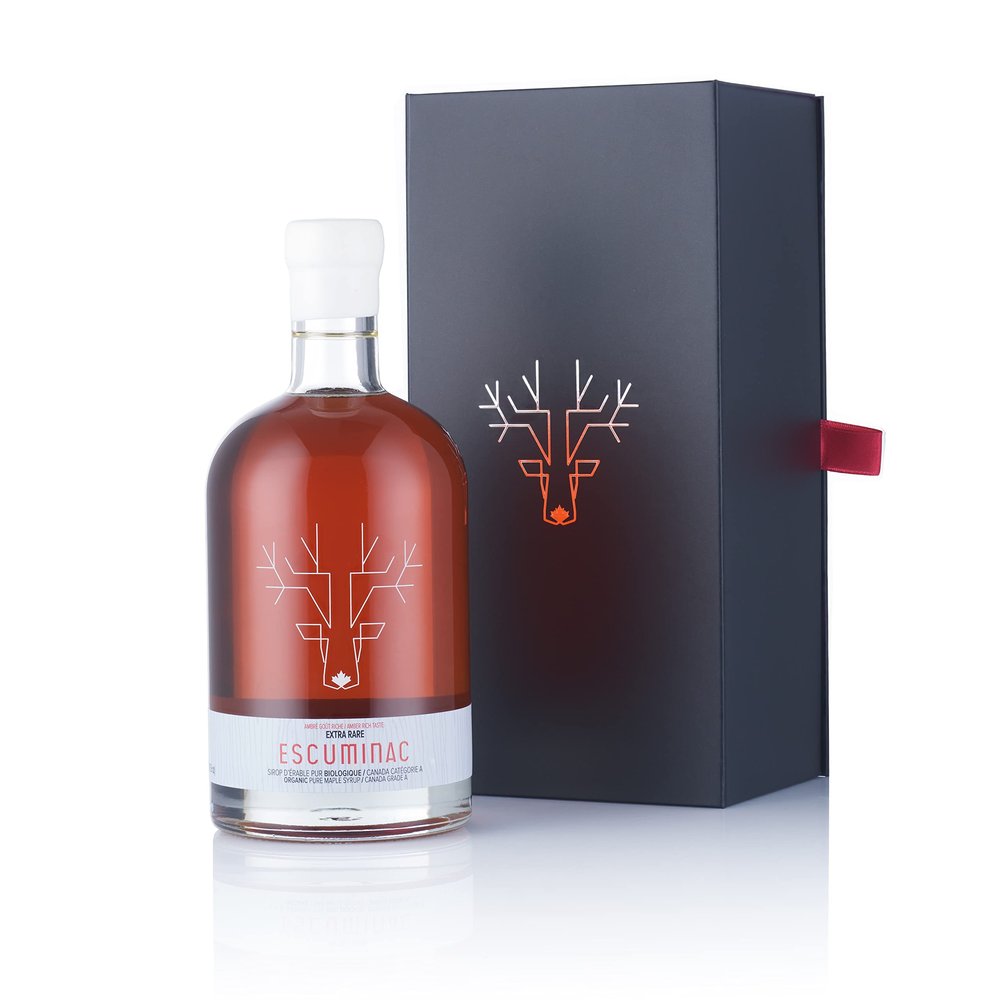 Escuminac Canadian Maple Syrup 16.9 Fl Oz Glass Bottle, Gift-Ready Box | Extra Rare Amber Rich Taste | 100% Pure & Organic | Gourmet Gift from Quebec, Canada