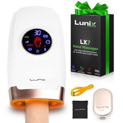 Lunix LX7 FSA Hand Massager with Heat and Compression, Relaxing Shiatsu Hand Massager for Arthritis, Carpal Tunnel, Pain Relief and Everyday Comfort, Patented Touchscreen Display, Lunar White