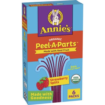 Annie's Organic Peel-A-Parts Fruit Flavored Snacks, Strawberry Splits, Gluten Free, 6 Count, 3.3 oz