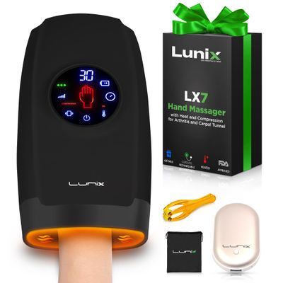 Lunix LX7 FSA Hand Massager with Heat and Compression, Relaxing Shiatsu Massager Machine for Arthritis, Pain Relief, Carpal Tunnel, Everyday Comfort, Patented Touchscreen Display, Charcoal Black