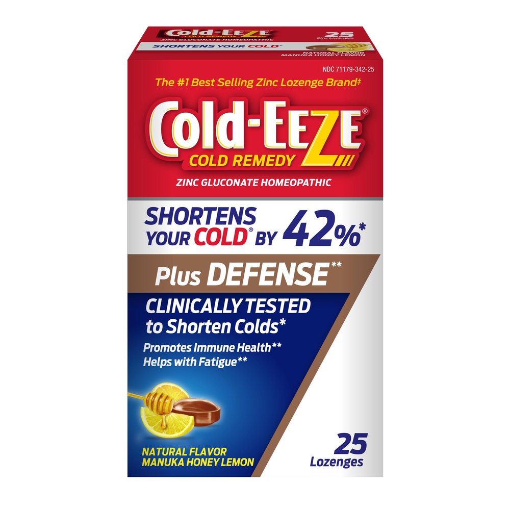 Cold-Eeze Plus Defense Natural Manuka Honey Lemon Zinc Lozenges, Homeopathic Cold Remedy, Shortens Common Cold Symptoms, Promotes Immune Health, Sambucus Nigra, Echinacea and Rose Hips, 25 Ct.