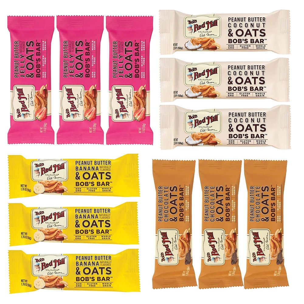 Bob's Red Mill Oat Bar Variety Pack, 3 Peanut Butter Jelly, 3 Peanut Butter Chocolate, 3 Peanut Butter Coconut, 3 Peanut Butter Banana, 1 CT