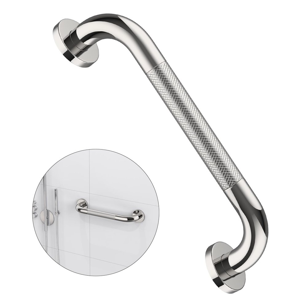 12 Inch Anti Slip Shower Grab Bar Handle, ZUEXT Chrome Finish Stainless Steel Bathroom Grab Bar, Knurled Bathroom Balance Bar,Safety Hand Rail Support,Handicap Elderly Injury Senior Assist Bath Handle