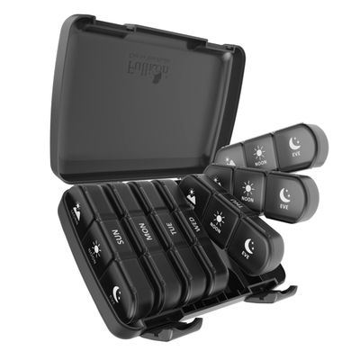Pill Organizer 3 Times a Day, Fullicon Large Weekly Pill Case 7 Day, Daily Pill Box with 21 Compartments, Pill Dispenser Supplement Holder for Pills/Vitamin/Fish Oil - Black