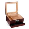 LJJ Cigar Humidor Humidifier Box with Digital Hygrometer, Spanish Cedar Wood, Glass Top, Accessory Drawer - Holds (25-50 Cigars) view 1