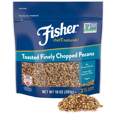 Fisher Chef's Naturals Unsalted Toasted Finely Chopped Pecans 10 oz Resealable Bag, Unsalted Raw Nuts for Cooking, Baking & Snacking, Vegan Protein, Keto Snack, Gluten Free Raw Pecans, Chopped Pecan