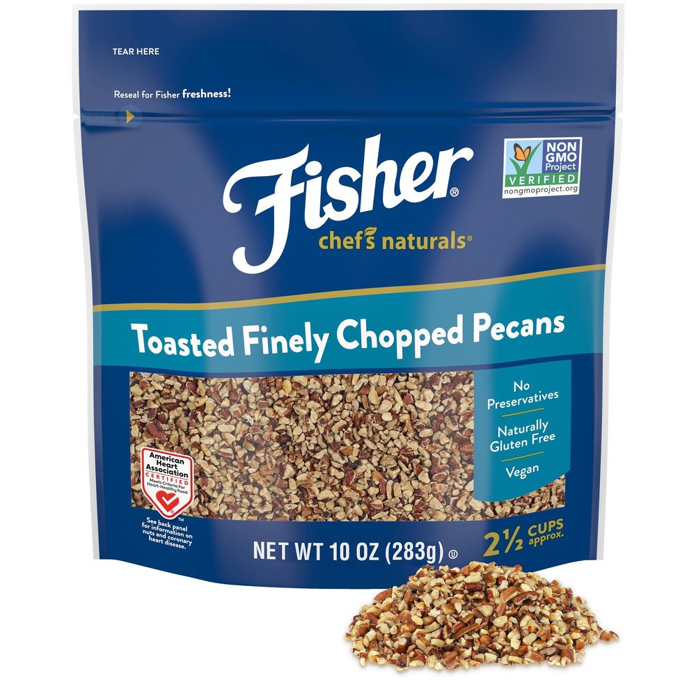 Fisher Chef's Naturals Unsalted Toasted Finely Chopped Pecans 10 oz Resealable Bag, Unsalted Raw Nuts for Cooking, Baking & Snacking, Vegan Protein, Keto Snack, Gluten Free Raw Pecans, Chopped Pecan