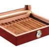 LJJ Cigar Humidor Humidifier Box with Hygrometer, Cedar Wood, Glass Top - Holds (35 Cigars),Red view 4