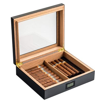 LJJ Cigar Humidor Humidifier Box with Hygrometer, Spanish Cedar Wood, Holds (35 Cigars)