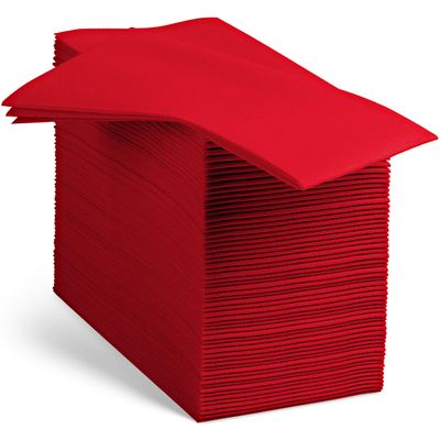 100 Linen-Feel Colored Paper Napkins - Decorative Cloth-Like Brighet Red Dinner Napkins - Soft And Absorbent. For Kitchen, Party, Wedding, Bathroom Or Any Occasion. (Pack of 100)