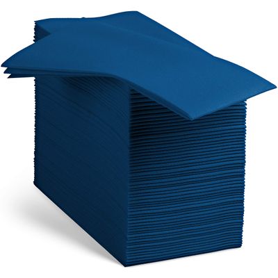 100 Linen-Feel Colored Paper Napkins - Decorative Cloth-Like Dark Blue Dinner Napkins - Soft And Absorbent. For Kitchen, Party, Wedding, Bathroom Or Any Occasion. (Pack of 100)