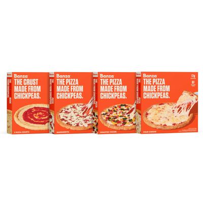 Banza Chickpea Frozen PIzza Variety Pack (Four Cheese, Margherita, Roasted Veggie, & Plain Crust) - High Protein Chickpea crust, Gluten Free