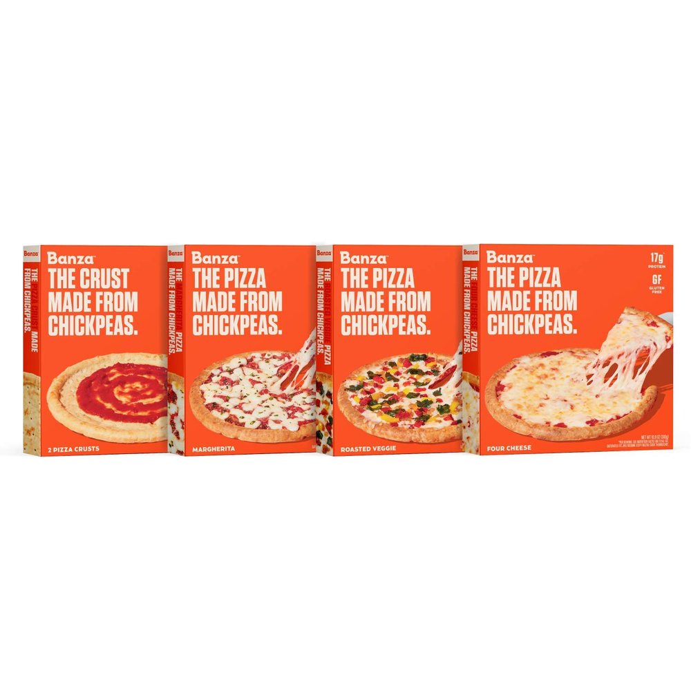 Banza Chickpea Frozen PIzza Variety Pack (Four Cheese, Margherita, Roasted Veggie, & Plain Crust) - High Protein Chickpea crust, Gluten Free