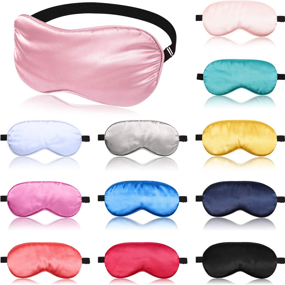 12 Pieces Silk Sleep Mask Pure Silk Sleep Eye Mask with Adjustable Strap Soft and Smooth Eye Cover for Sleeping Blocking Out Lights Men and Women
