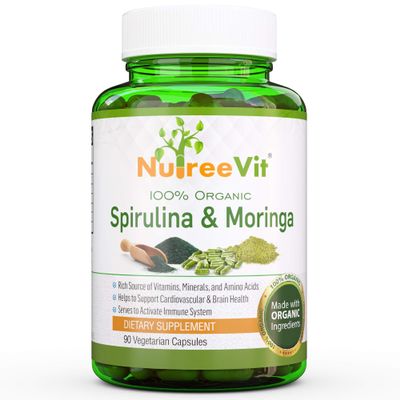 100% Pure Organic SUPERFOOD - SPIRULINA & Moringa VEEGGIE Capsules (240-Bottle)