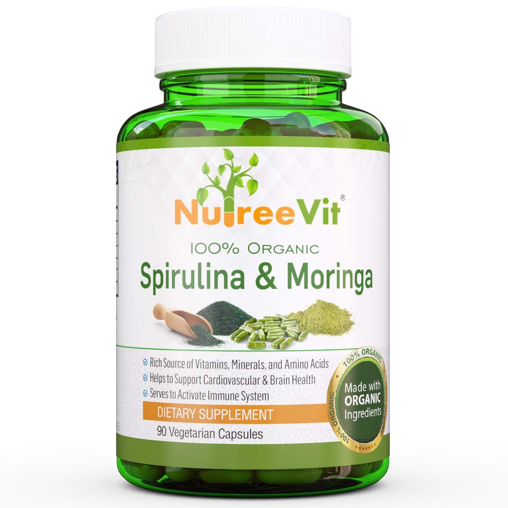 100% Pure Organic SUPERFOOD - SPIRULINA & Moringa VEEGGIE Capsules (240-Bottle)