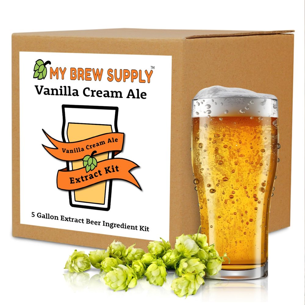 My Brew Supply Vanilla Cream Ale Extract Kit | Pale & Golden Light Dry Malt Extract | Corn Sugar | Natural Vanilla Flavoring | Willamette Pellet Hops | American Ale Yeast | 5 Gallon Yield