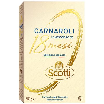 Riso Scotti Premium Carnaroli Rice, aged for 18 months, 1.87 lbs (850g) product of Italy, chef selected, gluten free, non gmo, vacuumed packed