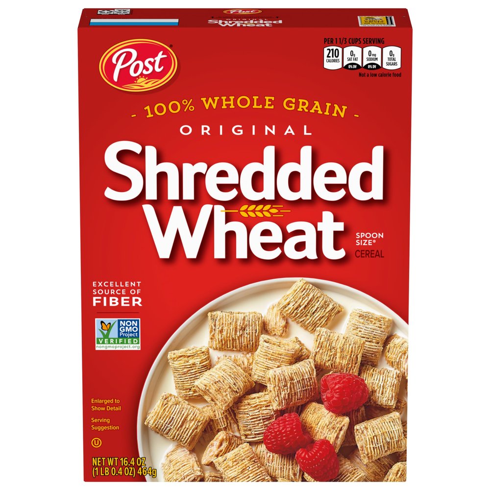 Post Original Shredded Wheat, Whole Grain, Non-GMO, Heart Healthy Breakfast Cereal, 16.4 Ounce Box (Pack of 6)