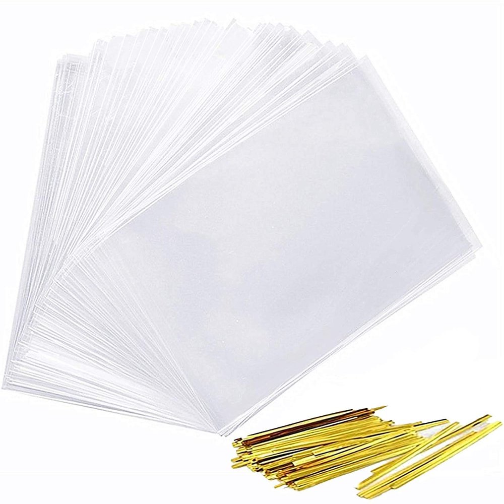 350 PCS 4x6 Inch Clear Treat Bags,Thick 1.8mil Cellophane Treat Bags With 400PCS Twist Ties,Plastic Bags for Bakery, Cookies, Candies,Dessert