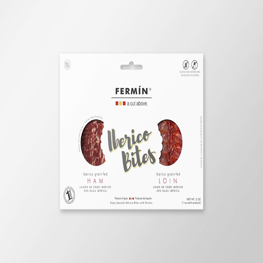 Fermin a Cut Above " Iberico Bites " (Ibrico Grain- fed Ham Hand Carved Style and Ibrico Grain- fed Loin ) 2 oz. (2)