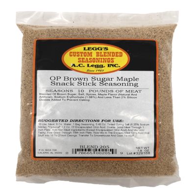 A.C. Legg Custom Blended Seasonings - Brown Sugar Maple Snack Stick Seasoning for up to 10 pounds of meat - 7.8 ounce includes cure pack