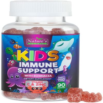 Kids Immune Support Supplement Gummies - Daily Childrens Vitamins C, Zinc & Echinacea - Gummy for Kids Immune Support, Ages 4 and Up, Natural Berry Flavor, Non-GMO, Gluten-Free & Vegan - 90 Gummies