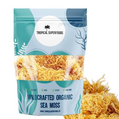 Tropical Superfoods 100% Wildcrafted Sea Moss Raw 4 oz | Organic Sea Moss | Sundried | Ocean Harvest | Makes 120 Ounces of Sea Moss Gel - Gold