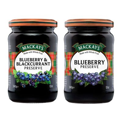 Mackays Blueberry & Blackcurrant Preserve & Blueberry Preserve (340g Each ) (Pack of 2)