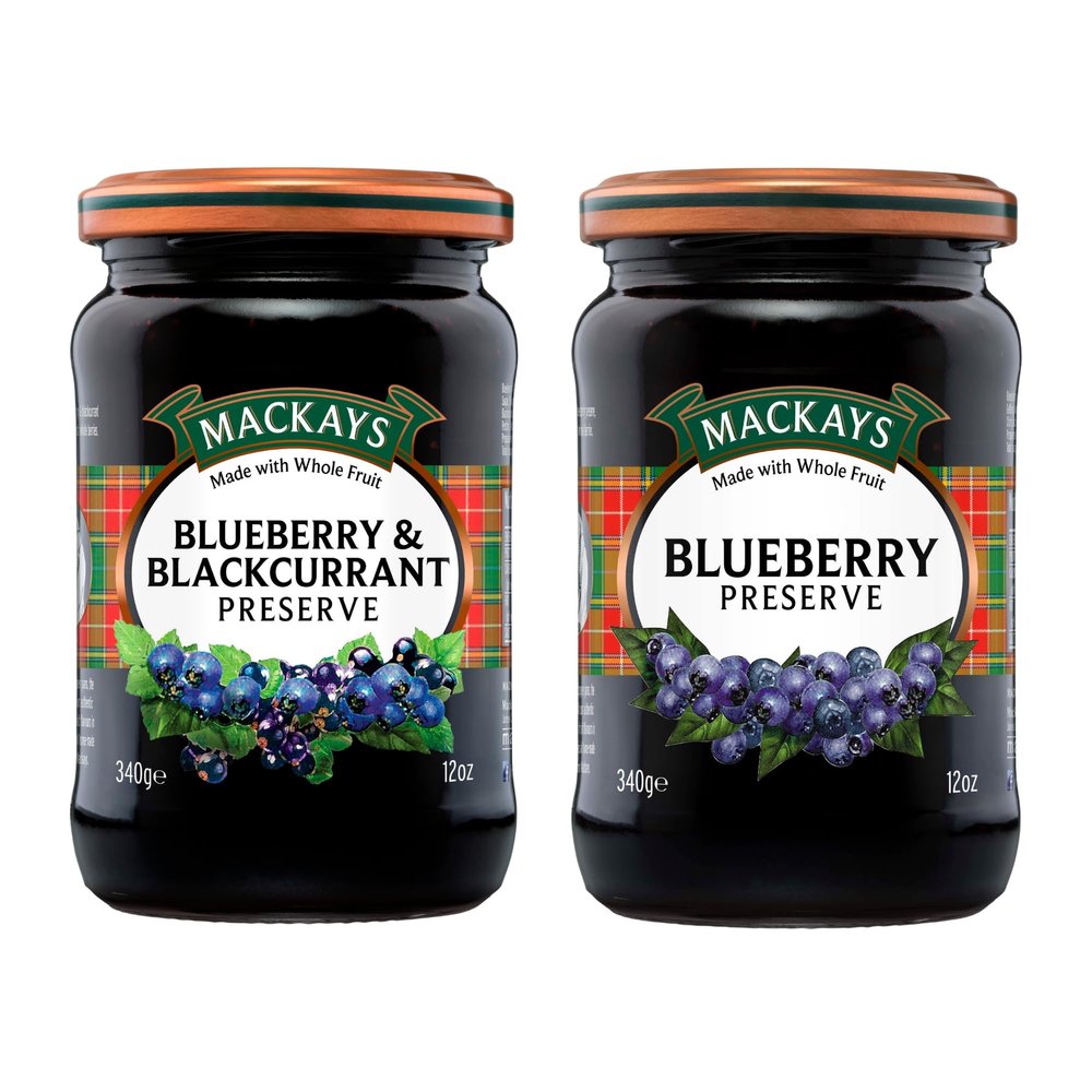 Mackays Blueberry & Blackcurrant Preserve & Blueberry Preserve (340g Each ) (Pack of 2)