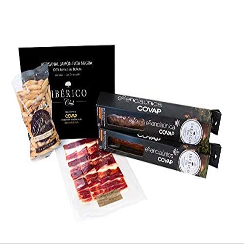100% Ibrico Lover Starter Kit - Jamon Iberico de Bellota from Spain, Salchichon Iberico, Chorizo Iberico, and Picos Camperos.