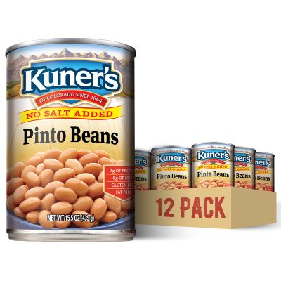 Kuners No Salt Added Canned Pinto Beans, Plant Protein and Fiber, Gluten Free, Vegan, Fat Free, 12 Pack of 15.5 oz Cans