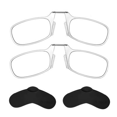Noble Ultra Slim and Flat Reading Glasses Thin and Flexible Armless (2 Pairs) Enhanced Comfort Nose Rest, Armless Pocket Size Readers with 2 Stick-on Silicone Case Holder (Clear, +2.50)