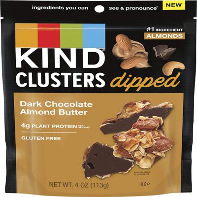 KIND Snack Clusters Dipped, Dark Chocolate Almond Butter, Gluten Free, 4g Protein, 4 Ounce , 8Count