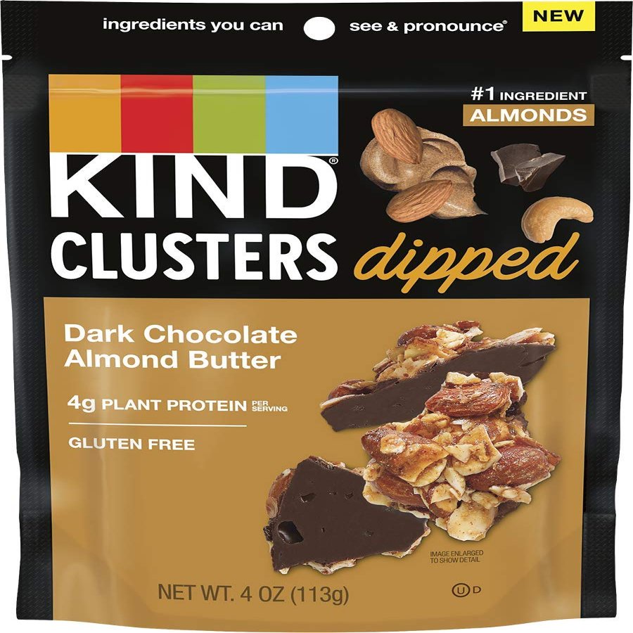 KIND Snack Clusters Dipped, Dark Chocolate Almond Butter, Gluten Free, 4g Protein, 4 Ounce , 8Count