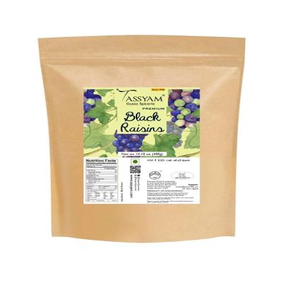 Tassyam Premium Hand Picked Black Raisins 400g Pouch | Healthy Natural Dry Fruits Luxury Pack of Kali Draksh Kishmish
