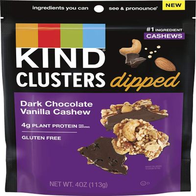 KIND Snack Clusters Dipped, Dark Chocolate Vanilla Cashew, Gluten Free, 4g Protein, 4 Ounce , 8Count