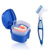 KISEER Blue Denture Bath Case Cup Box Holder Storage Container with Denture Cleaner Brush Strainer Basket for Travel Cleaning view 1