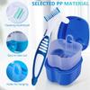 KISEER Blue Denture Bath Case Cup Box Holder Storage Container with Denture Cleaner Brush Strainer Basket for Travel Cleaning view 3
