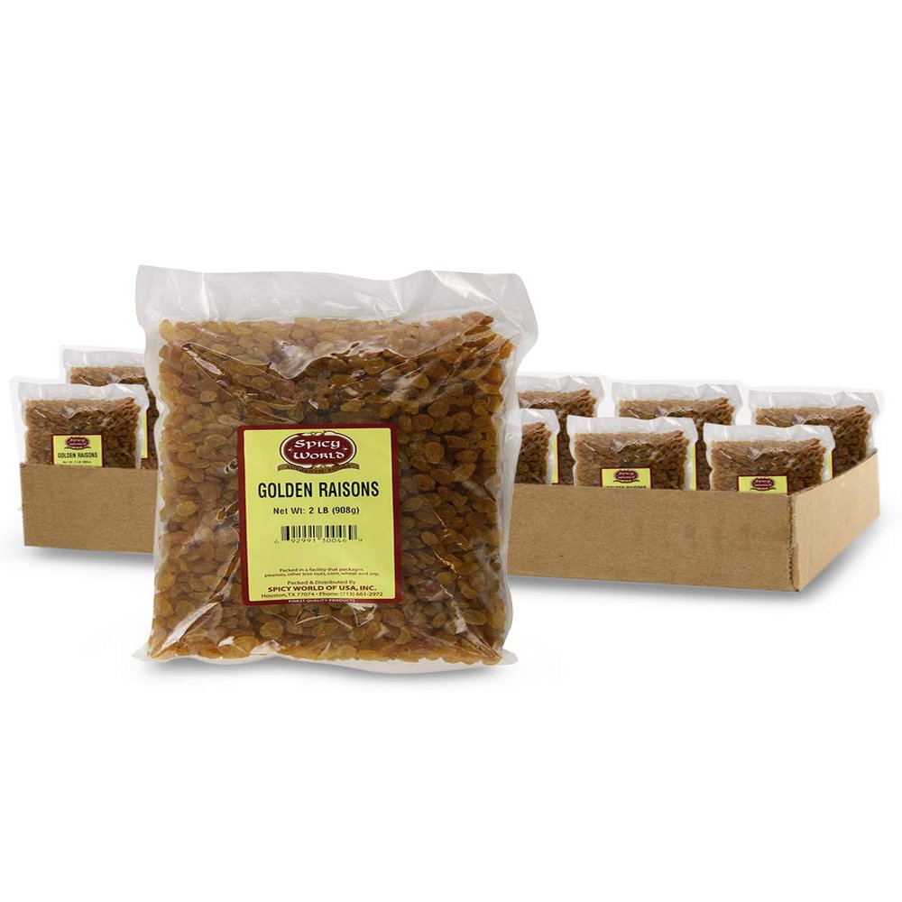 Golden Raisins 2 LB Bag - Premium Large Seedless Dried Sultanas from South Africa - No Added Sugar | by Spicy World (Pack of 12)