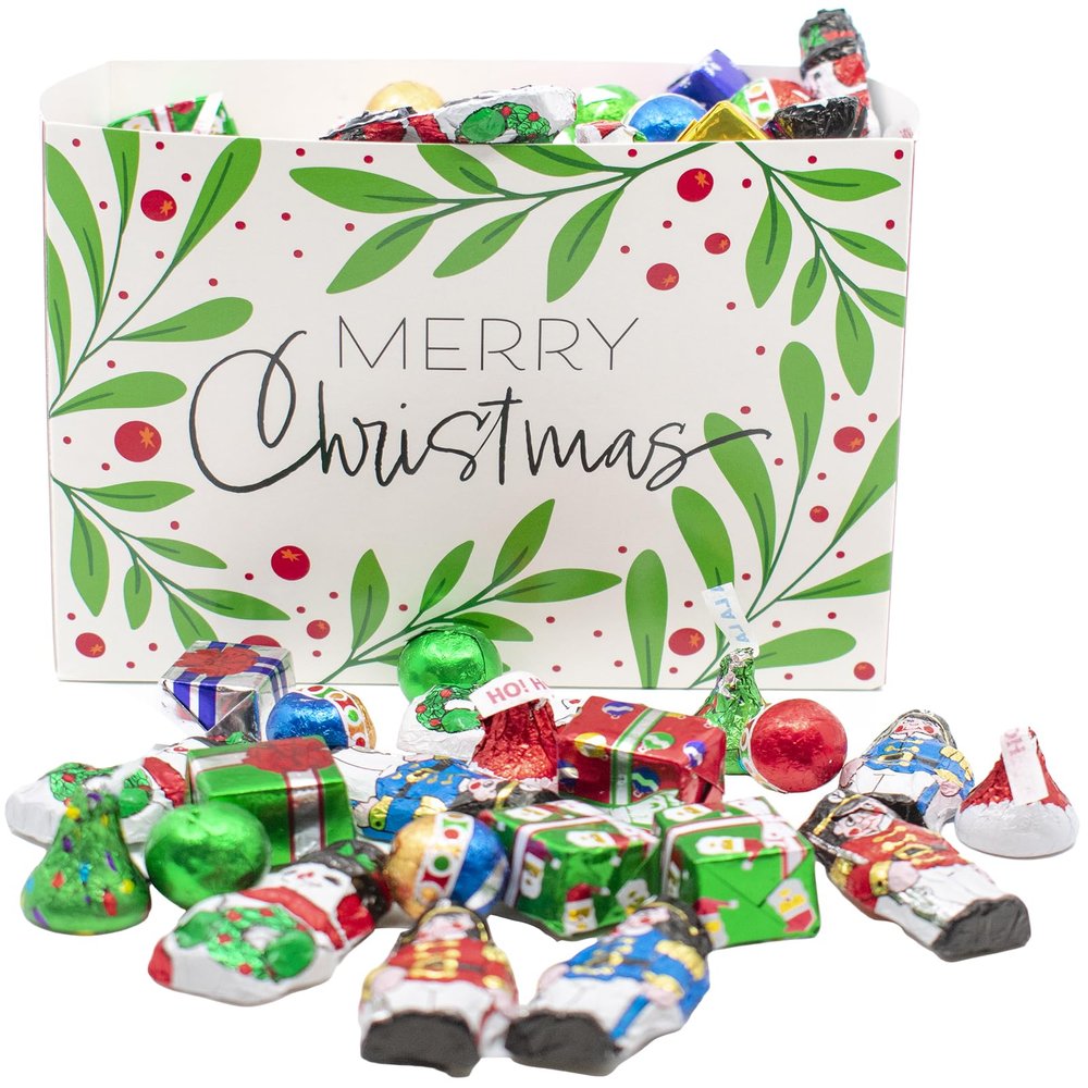 Festive Foil-Wrapped Christmas Milk Chocolates in a Box (2 lbs, Merry Christmas)
