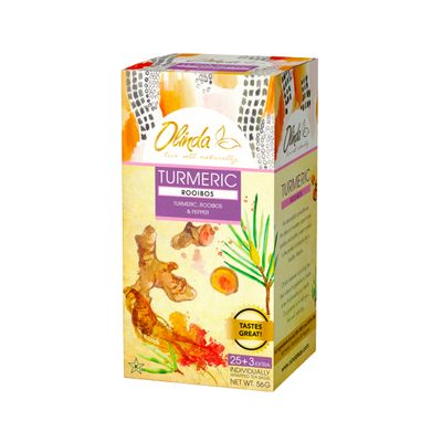 Olinda Turmeric Rooibos and Pepper Herbal Tea Caffeine Free Tea 28 Tea Bags Hot or Cold Brew